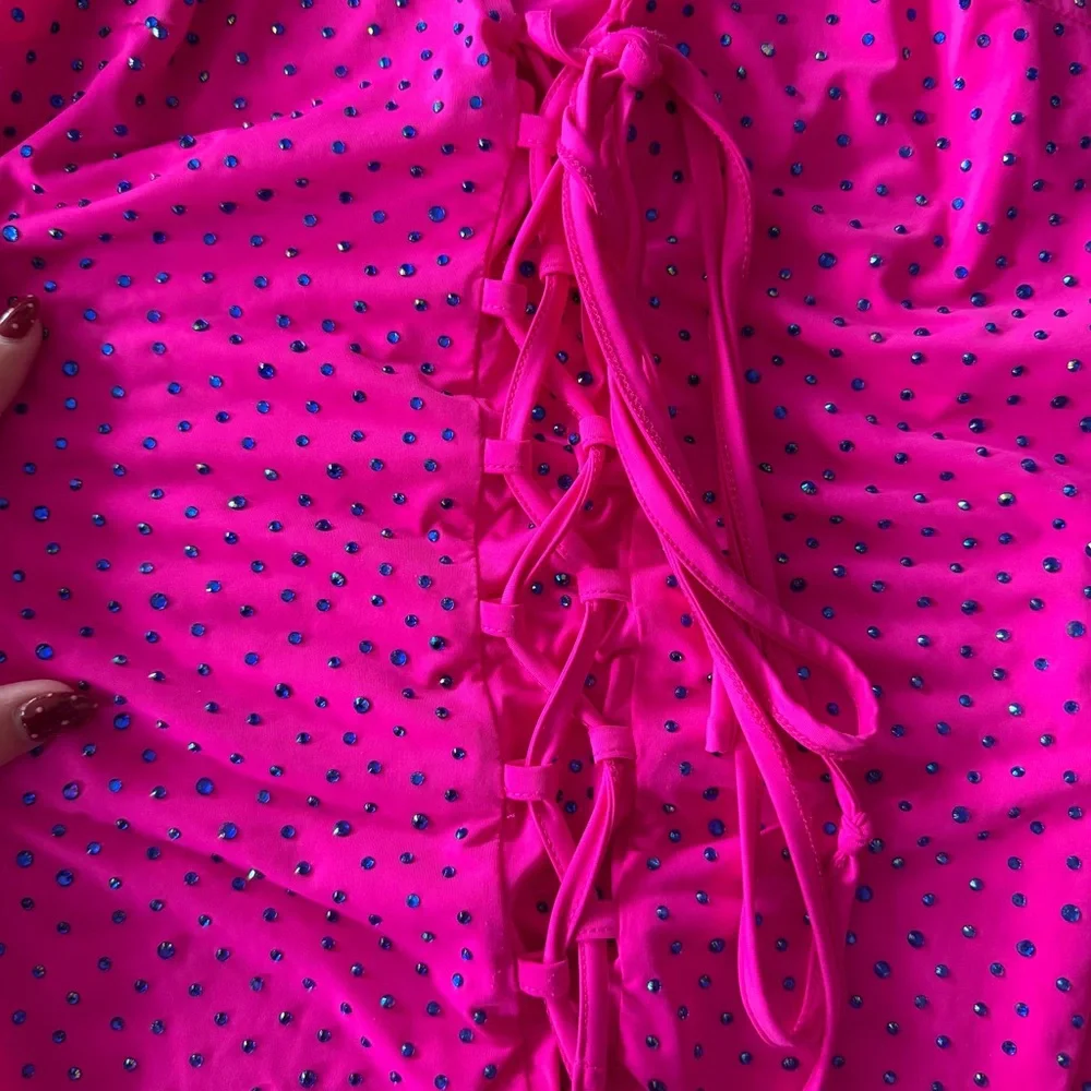 Pink Ruched Sequin Bedazzled Dress